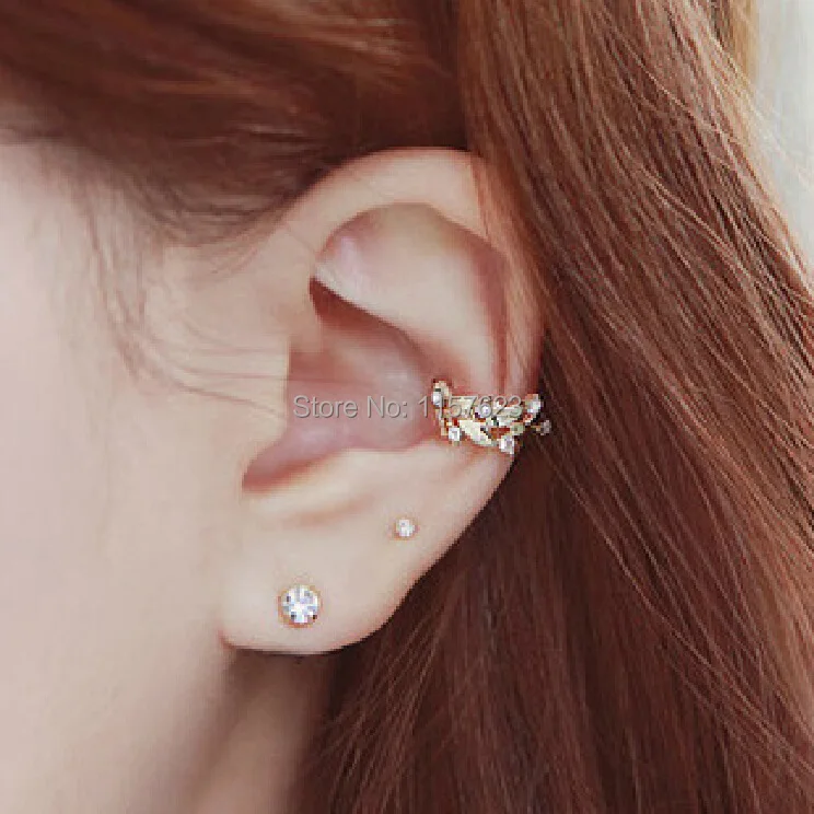 Korean jewelry flower leaf wheat ear earrings non pierced ear bone ear