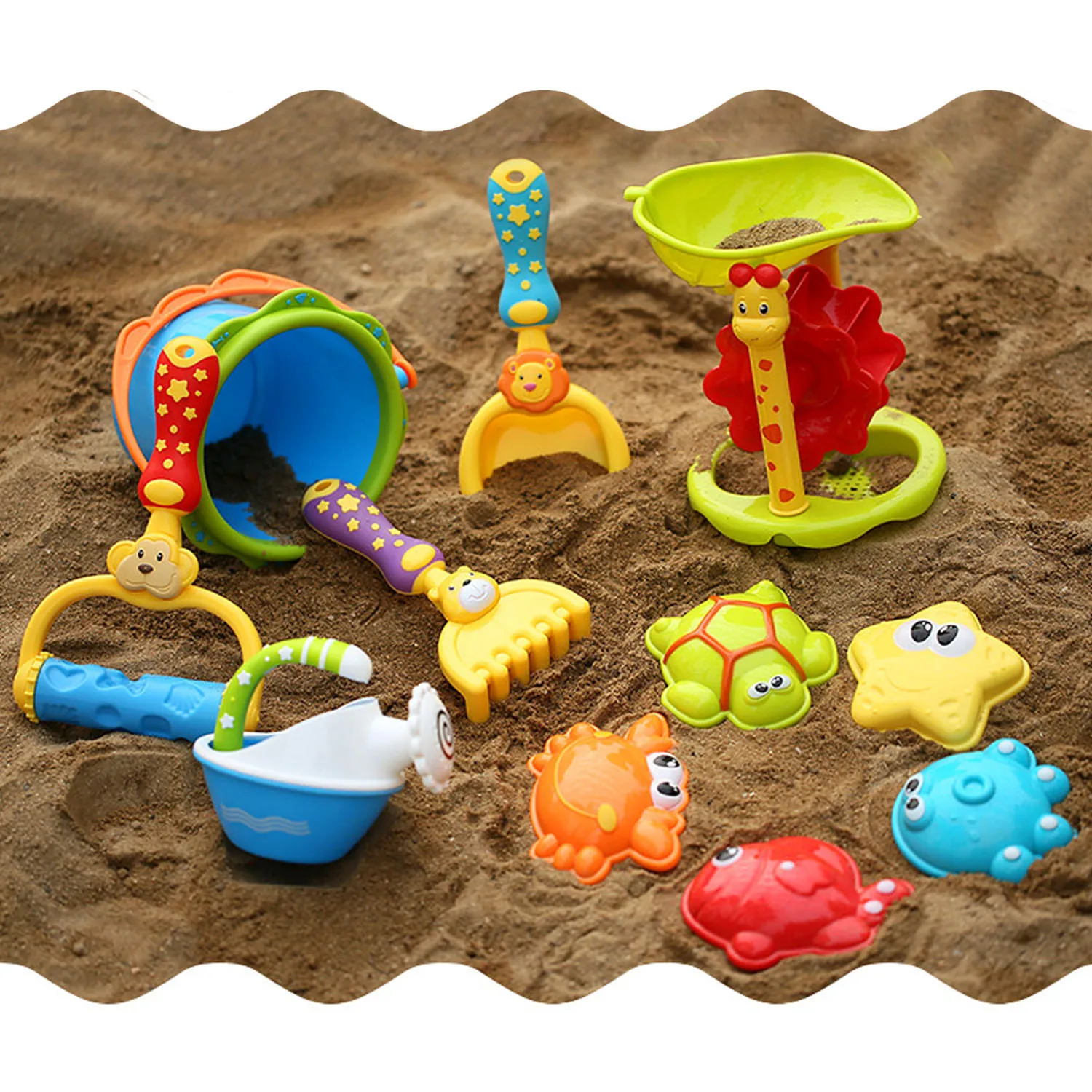11 шт. забавные дети мультфильм животных пляж песок игрушки для песочницы в том числе лопаты грабли песочные часы ведро полива банка