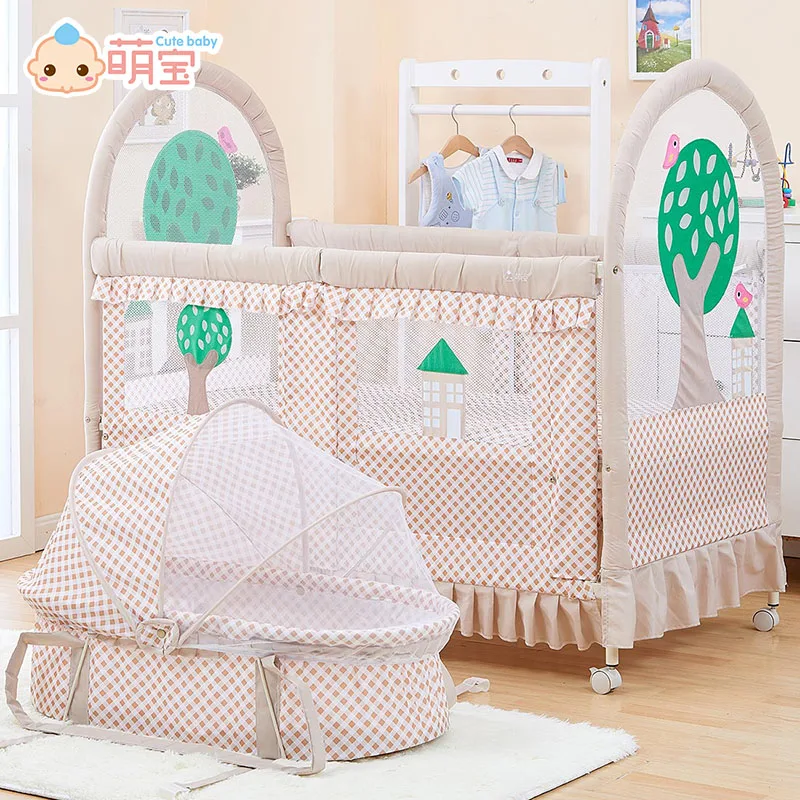 Baby folding bed newborn cradle child bed game bed with roller bb bed multifunctional