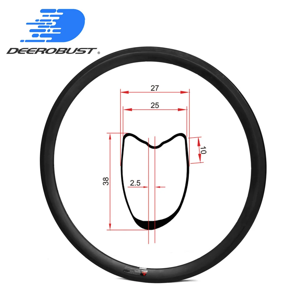 

320g Asymmetric 700c 38mm x 25mm U Shaped Tubular Cyclocross CX Road Bike Rim Bicycle Carbon Rims Road Disc Brake Wheel UD 3K