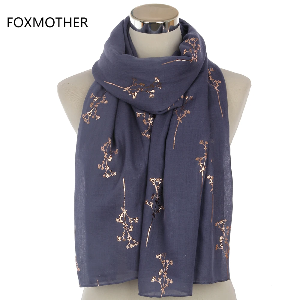 

FOXMOTHER 2017 New Design Femal Black Grey Red Metallic Gold Foil Glitter Floral Shawls Wrap Scarf For Women