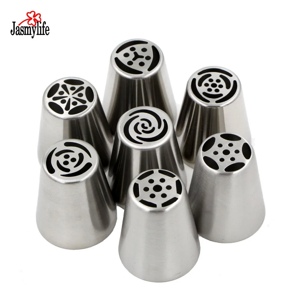 

Pastry Tips Set 7pcs Stainless Steel Russian Pastry Nozzles Fondant Icing Piping Cake Decorating Tips Rose Tulip Shaped