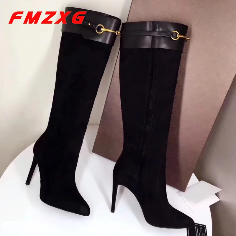 

Women's Pointed Toe Thin Heels Mid-Calf sexy heels Boots fashion High Quality Genuine Leathe Designer Luxury Brand Short Boots