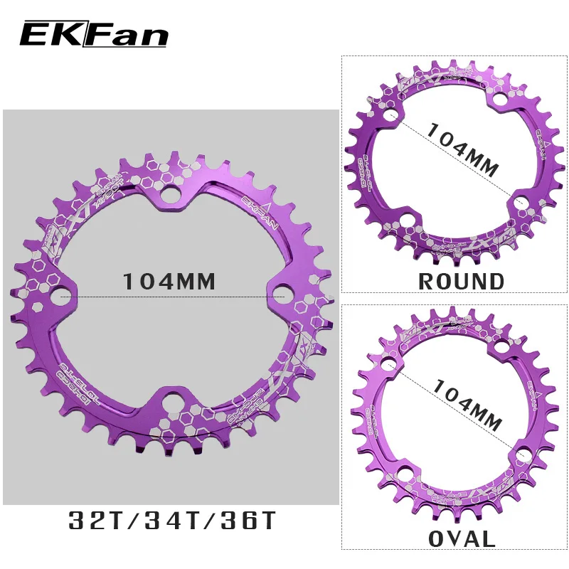 EKFan 104BCD XT цепь круг шатунная пластина Овальная Круглая 30T 32T 34T 36T MTB велосипед Велоспорт цепь фиолетовый цвет