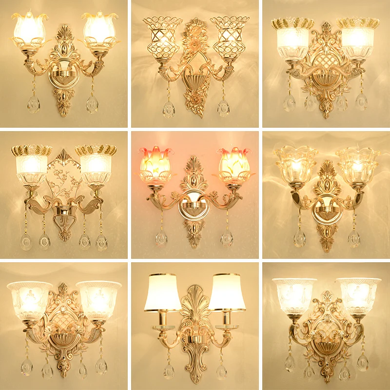 

crystal wall lamp double bedroom bedside living room background wall lamp simple European Hotel Villa decorative lamp