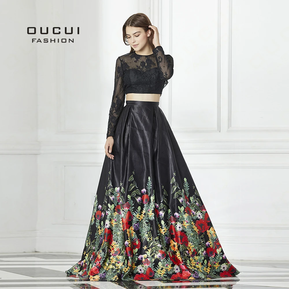 Real Photos Illusion Prom Dresses 2019 Ball Gown Full sleeves Lace Party Evening dress Long 2 Piece Backless Flowers OL103040 Real Photos Illusion Prom Dresses 2019 Ball Gown Full sleeves Lace Party Evening dress Long 2 Piece Backless Flowers OL103040