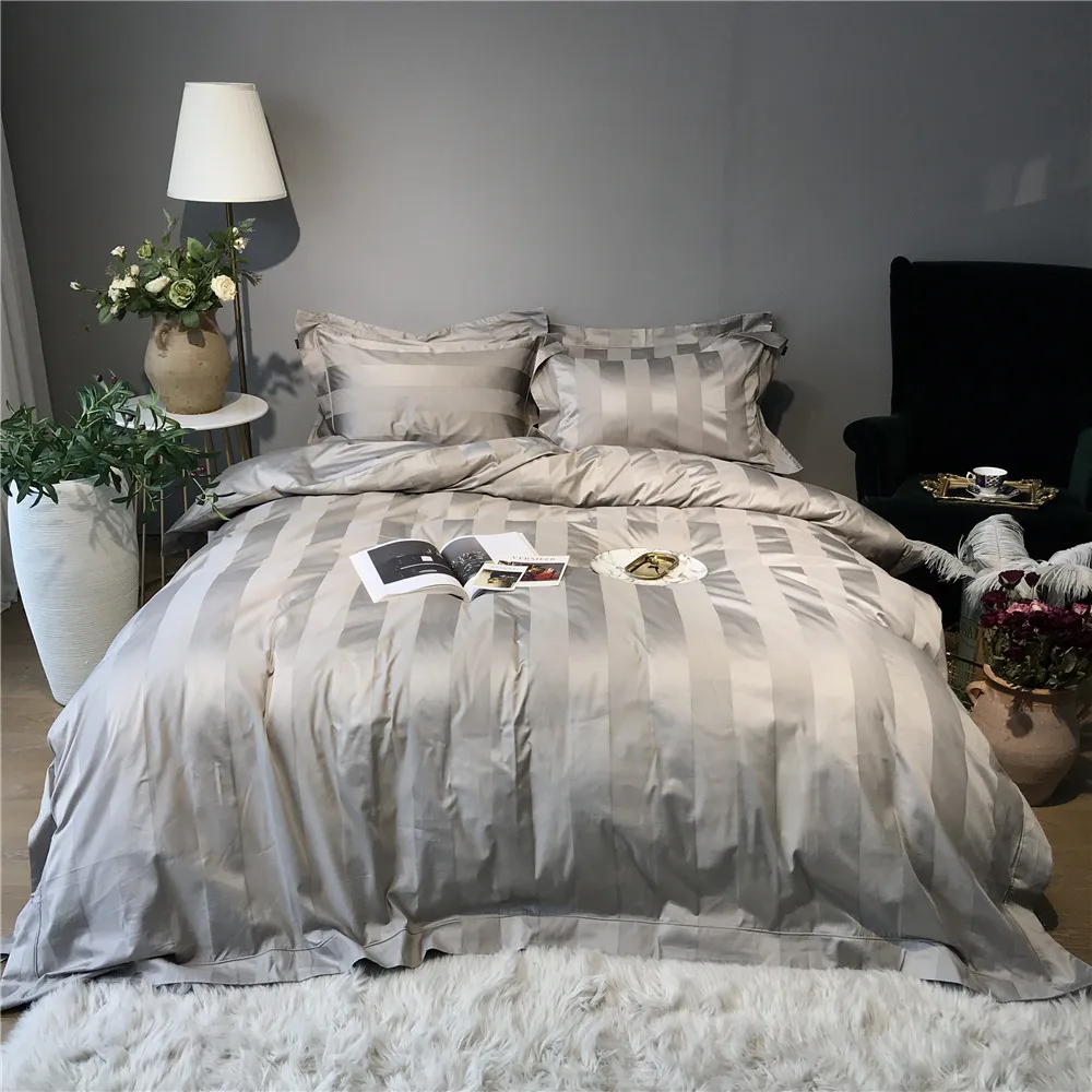 Luxury Modern Bedroom Set 10cm Satin Stripe Duvet Covers 100