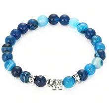Натуральный Синий бусина в полоску браслет Прекрасный маленький свежий слон Бусины Энергии мужчин и женщин фондовый браслет