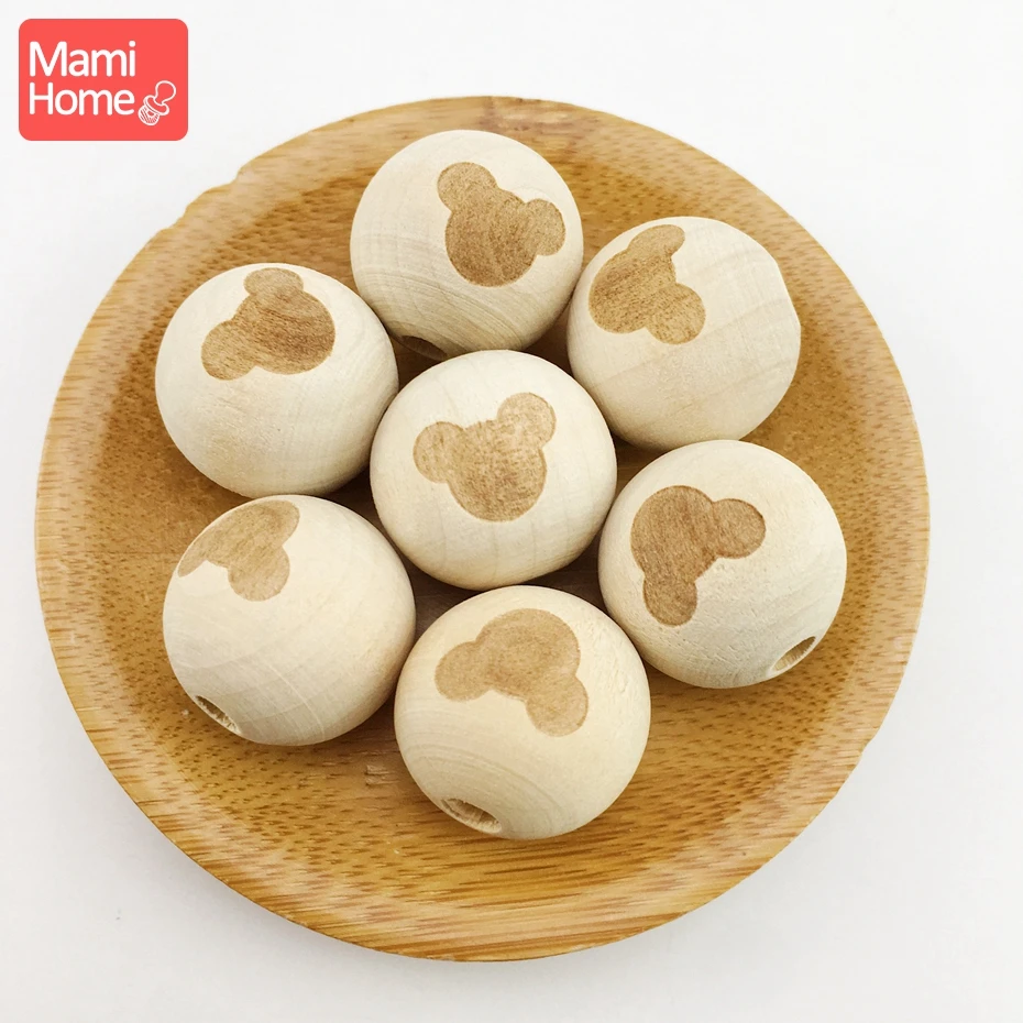 

mamihome 50pc 20mm Original Wooden Beads Chewable Wood Toys Baby Nursing Accessories DIY Handmade Heart Bear Balls Baby Teether