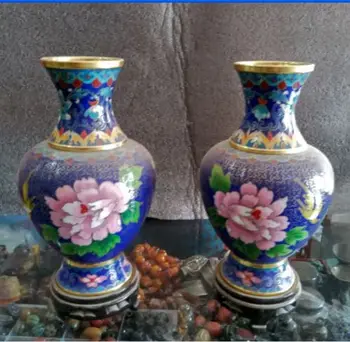 

20 cm */ A Pair of Exquisite Chinese cloisonne carved with beautiful peony vases