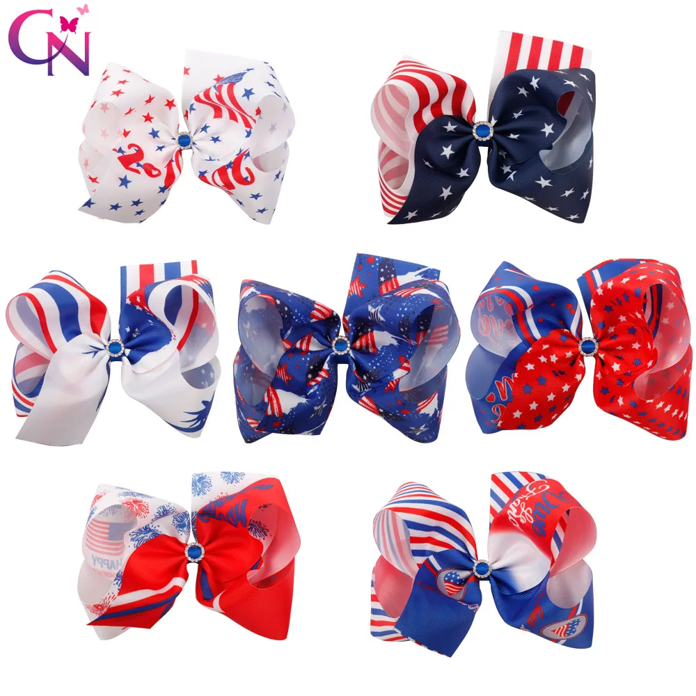 

CN Hair Accessories 8" Jumbo 4th Of July Hair Bow With Clip For Kids Girls Independence Day Hair Clip Festival Hairgrips For Kid