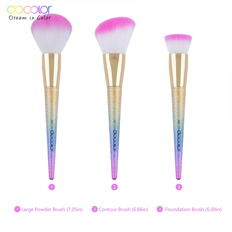 Docolor 3 قطعة/المجموعة Countour الأساس فرشاة لمساحيق التجميل الوجه فرشاة للمكياج مجموعة الجمال الضروري فرش للماكياج مع مربع