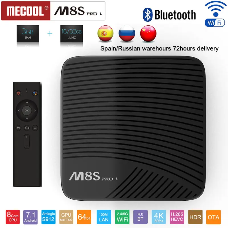 

MECOOL M8S PRO L Android 7.1 tv box Amlogic S912 Voice control 3G RAM 16G/32G Rom 2.4G/5G WiFi Bluetooth 4.1 4K H.265 Smart box