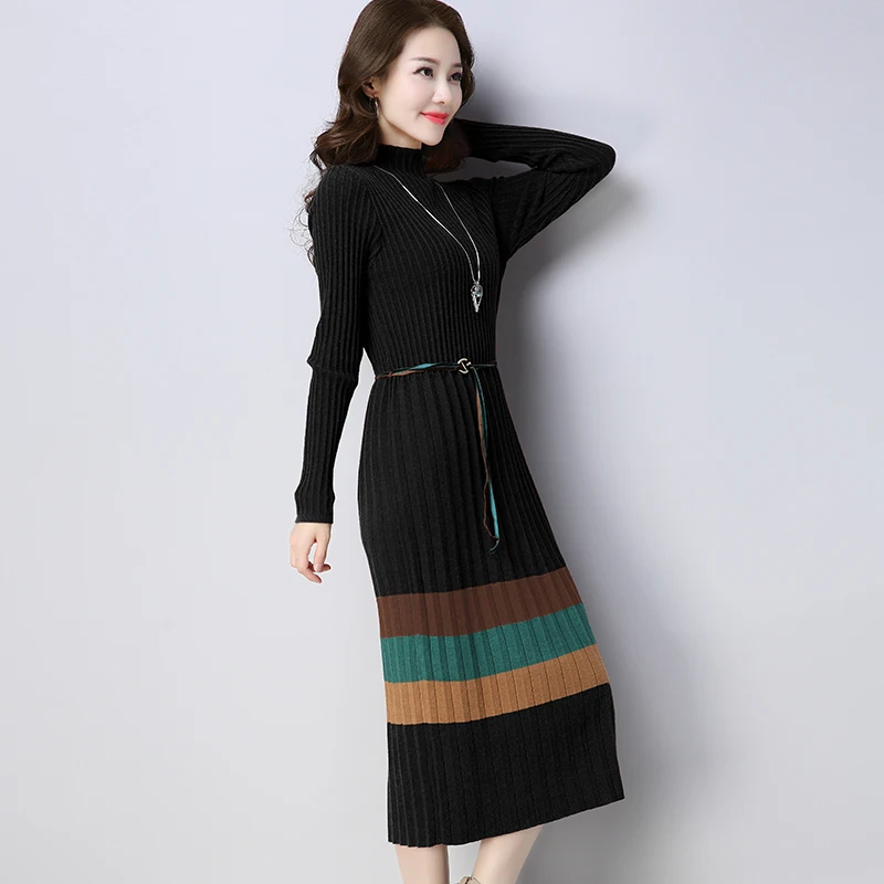 

Women Dress Sexy Stretch Autumn Winter Fashion Long Sleeve Knitted thicken warm Sweater Dress