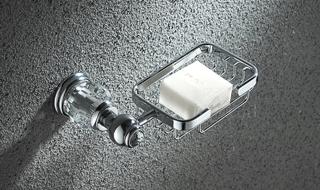 

Wall Mounted Crystal Soap Holder Chrome Polish Shower Soap Dish Bathroom Tray Accessories Brass Silver Soap Basket