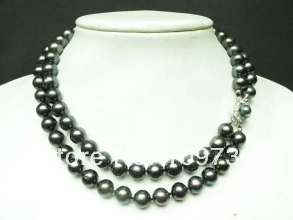

Jewelry 002468 necklace 2 strands black freshwater pearl round beads silver clasp