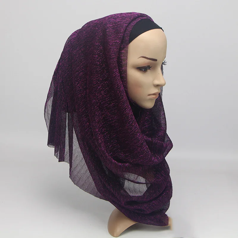 75x180 см Модный платок исламский мусульманский тюрбан Женская Золотая шаль Хиджабы шарфы арабский Дубаи сплошной шарф в разных цветов - Цвет: Фиолетовый