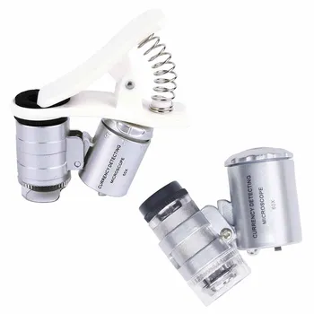 

60X Magnifying Glass Universal Mobile Phone Mini Portable Clip LED Microscope Magnifier Loupe UV Currency Detector Flashlight
