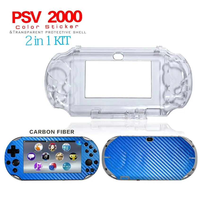 Синяя защитная наклейка из углеродного волокна+ прозрачный защитный чехол Подставка для Sony PS Vita 2000, игровые аксессуары