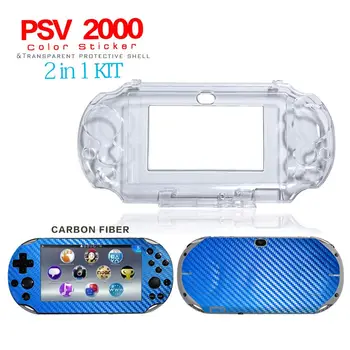 

Blue Carbon Fiber Vinyl Skin Sticker Protector + Clear Protective Case Shell for Sony PS Vita 2000 , Game accessoires
