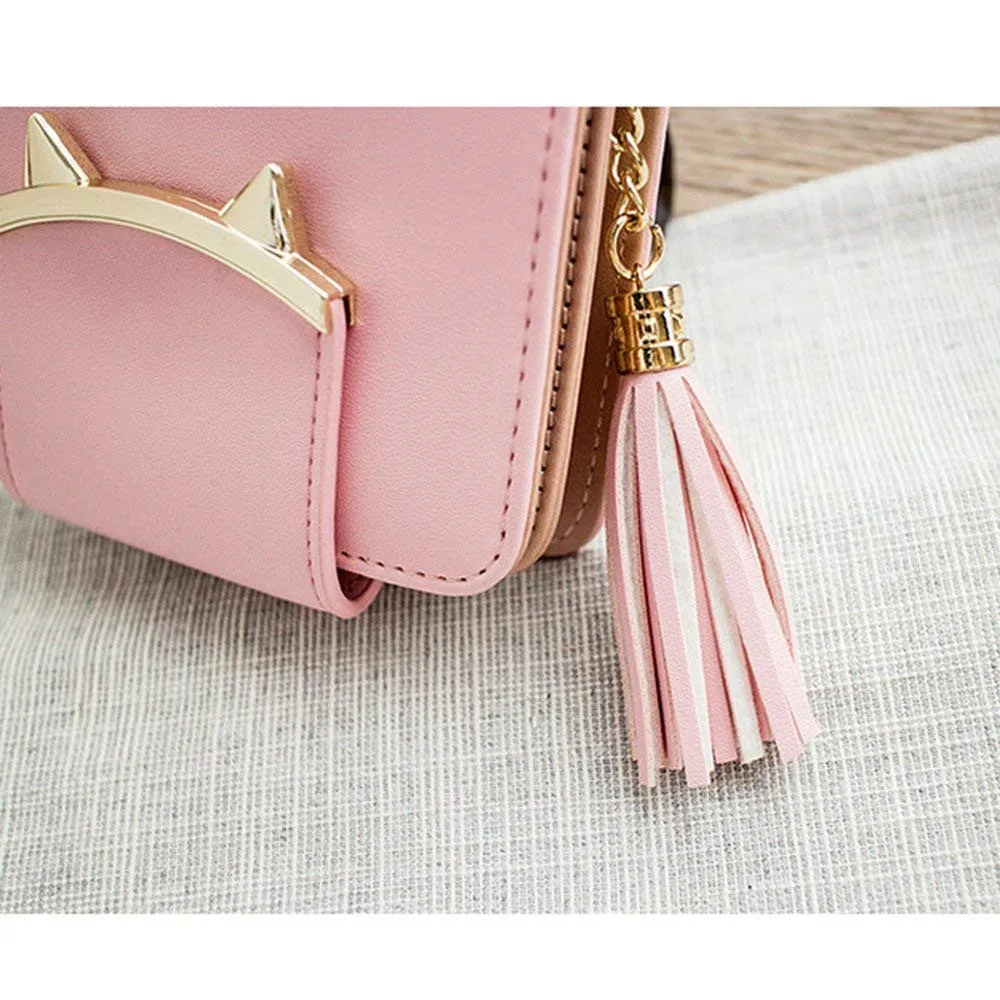 Women Cat Ear Wallet Adorable Pink Tassel Coin Small Purse Money Card Holder for Ladies,Girls04