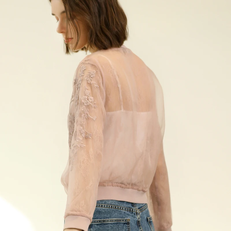 discounted 100% Silk Organza Jacket Women Sunscreen Clothing Embroidery Lightweight Fabric Long Sleeve 3 Color
