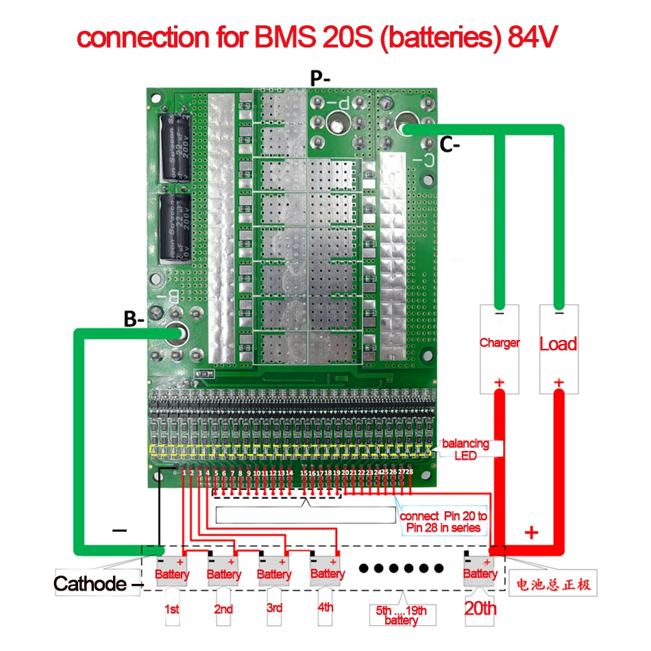 6S до 28S 100A BMS Регулируемый 89,6 V с балансировкой для электромобиля PCM 18650 Аккумулятор литиевый баланс зарядная плата