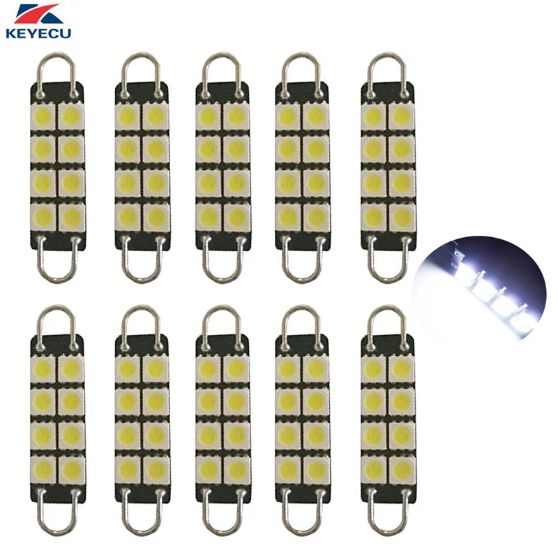 KEYECU 10Pieces 12V White 6000K 44MM 8SMD 5050 Festoon Dome Map Interior LED Light Bulbs Lamp For 578 211-2 212-2 | Автомобили и
