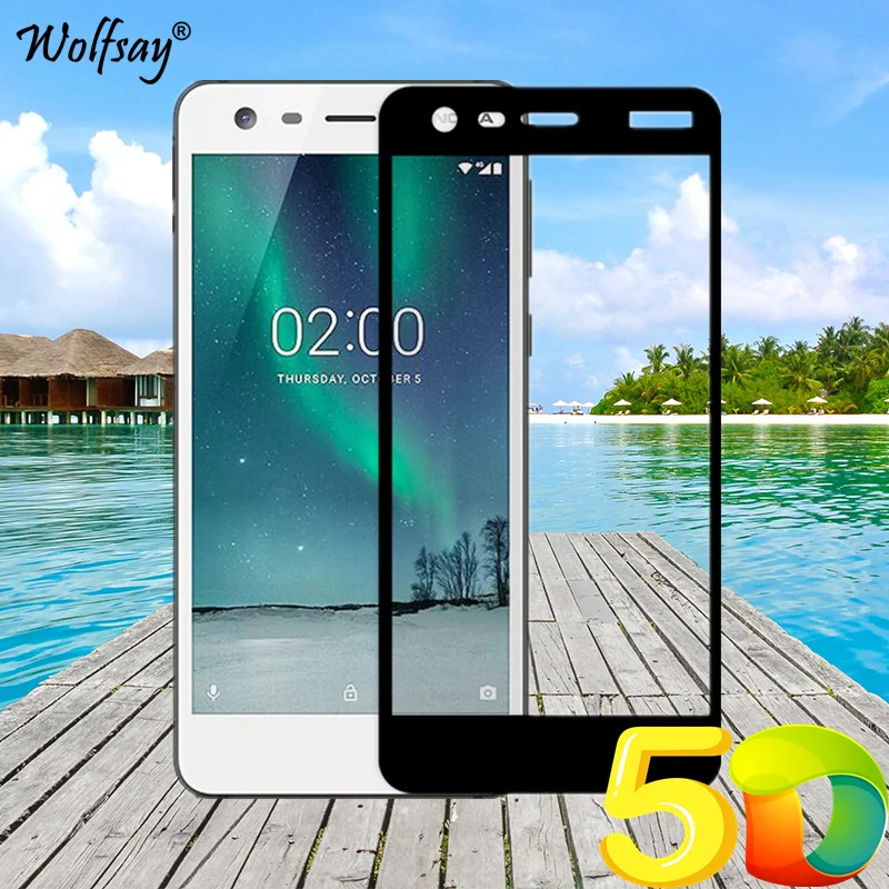 

Wolfsay 5D Full Cover Tempered Glass For Nokia 2 Full Glue Screen Protector 9H Toughness Film For Nokia 2 Glass TA-1029 TA-1035