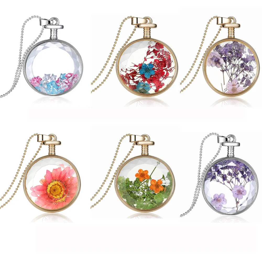 

Wholesale New Fashion Women's Jewelry Women Dry Flower Transparent Crystal Wishing Bottle