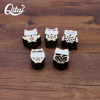 

QITAI 60Pieces/lot 5 Kinds of Lovely Owls shapes Wooden Home Decoration accessories DIY scrapbooking crafts Ornaments Wf127