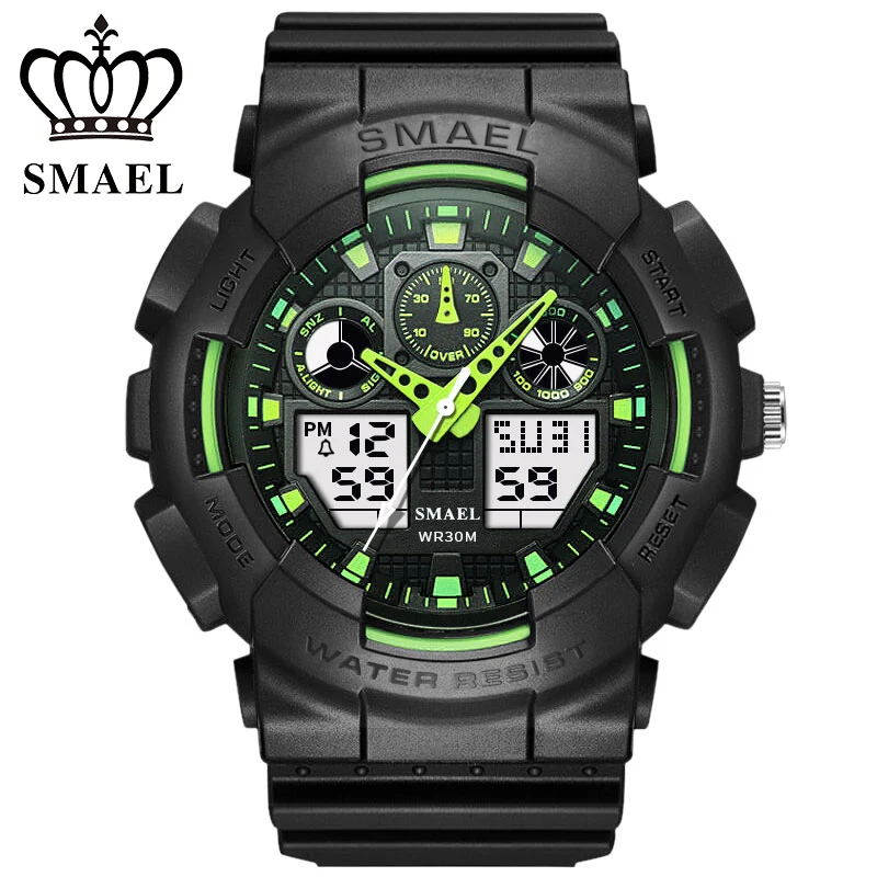 

SMAEL Men Sports Watches Digital Double Time Chronograph Watch Clock Watwrproof Week Display Wristwatches Relogio Masculino 1027