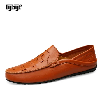 

2019 New Men's Loafer Shoes Genuine Leather Cowhide Driving Shoes Rubber Sole Slip-on EU38-45 Trendy Design Durable