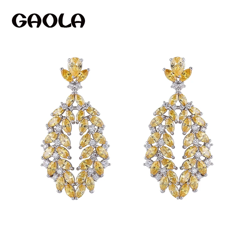 

GAOLA 2017 Women Jewelry White Micro Pave Setting Dangle Earring Cubic Zirconia Crystal Earrings GLE7155Y