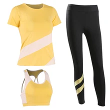 Спортивная одежда 3 предмета в комплекте yoga Комплект комбинезон тренажерный зал фитнес-костюм для женщин спортивный костюм tight yoga Леггинсы сплошной синий, розовый, желтый