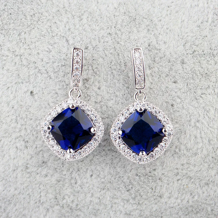 Luxury Female White Blue Yellow Stud Earrings Cute Silver Color Wedding Earrings For Women Boho Double Zircon Stone Earrings