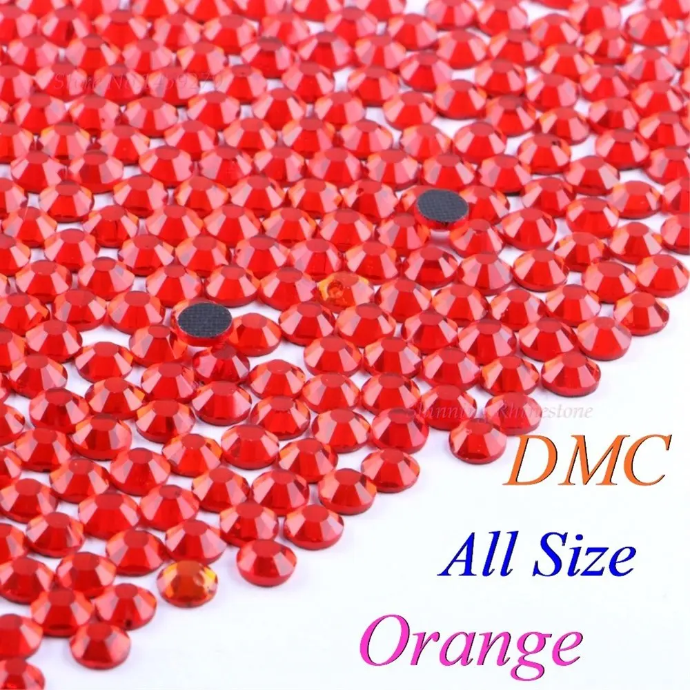 DMC оранжевый SS6 SS10 SS16 SS20 SS30 смешанные Размеры Стекло кристаллы, стразы с прямой основой Стразы переводная картинка блестящие одежды с клеем