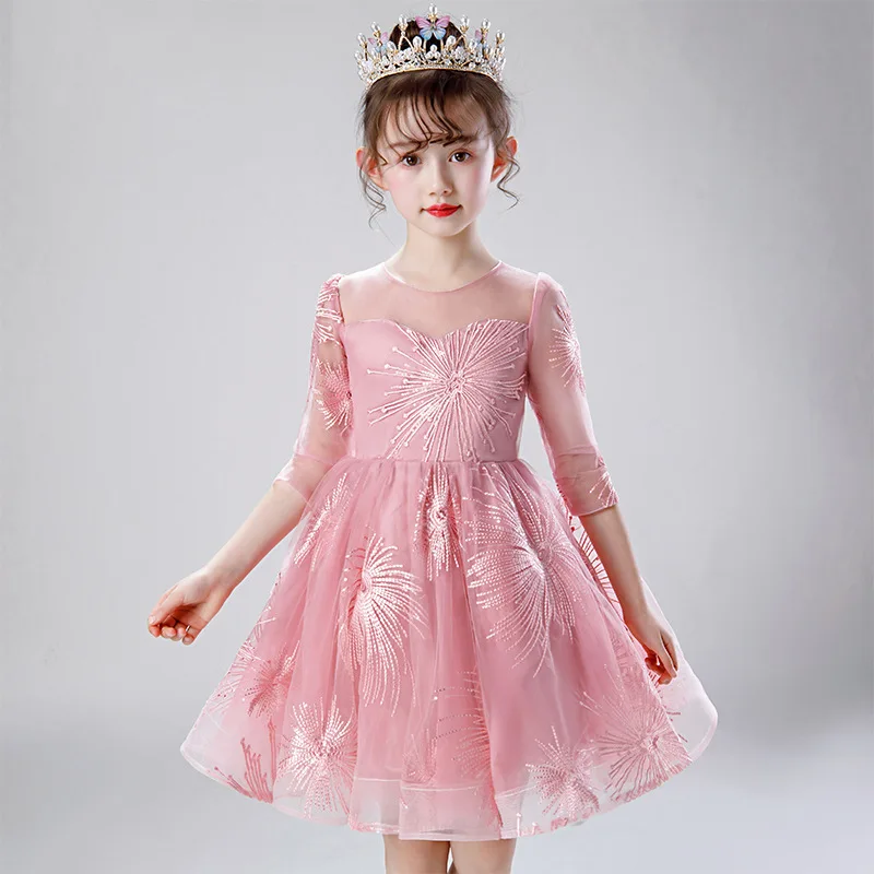 Вечерние платья принцессы, платья с цветочной вышивкой для девочек на свадьбу, бальное платье, вечернее платье из тюля, детское строгое платье, B416