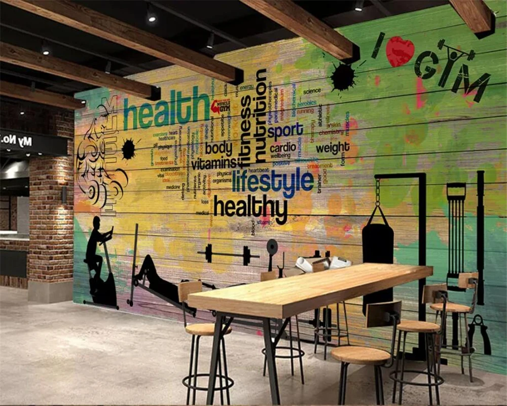 

Beibehang custom made mural Graffiti plank sport gym club Running Gym wall background decorative wall papel de parede wallpaper