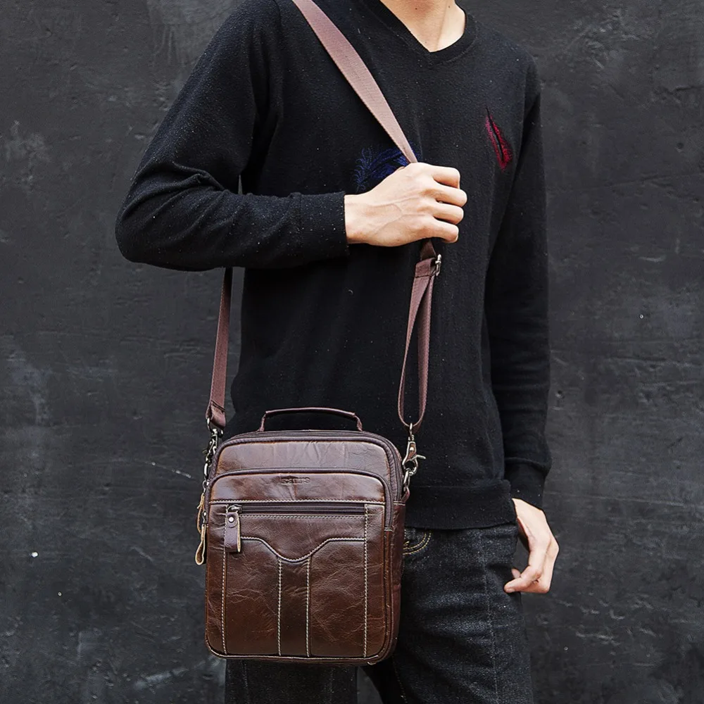 Koop KAVIS Messenger Bag Kleine Mode Mannen Echt Leer Schoudertassen Bedrijf Crossbody Toevallige Tas Beroemde Merk Sling Sac Pocket