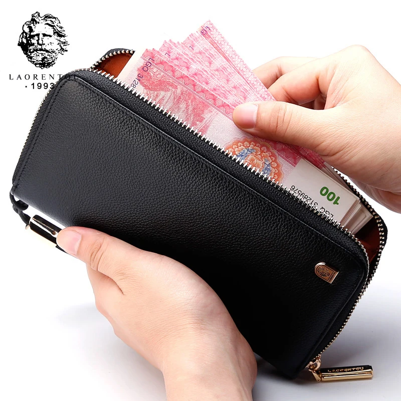 Zipper Wallet for Men Coffee Gnzoe Genuine Leather Large Capacity Rectangle Long Wallet 
