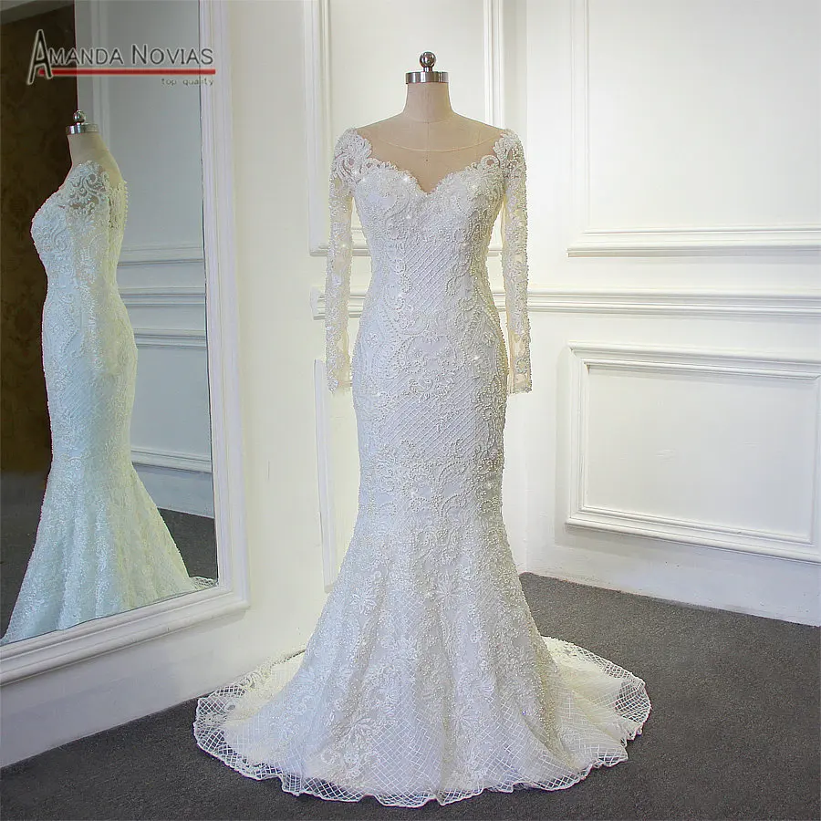 Потрясающее Полностью Бисероплетение блестящая Русалка Свадебное Платье Аманда новиас настоящая работа Высокое качество