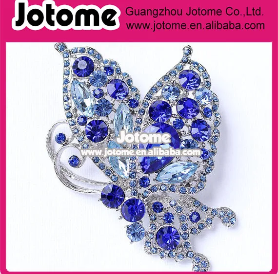 3 1/2"H x 2 1/2"W inches Butterfly Brooch Big Crystal Blue Butterfly