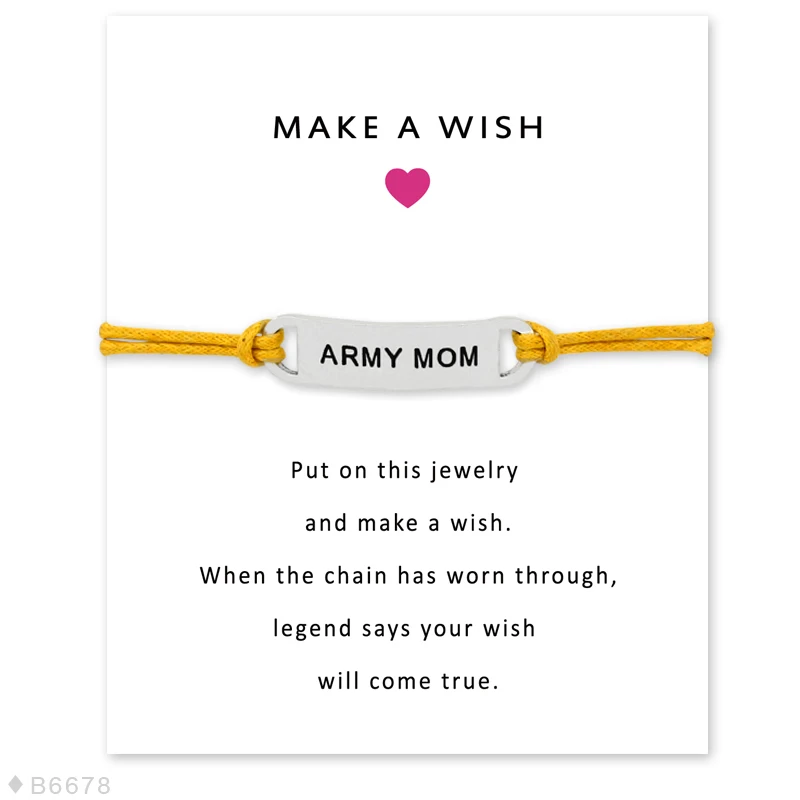 На заказ-серебряный браслет Армейская мама с надписью Wish Card для женщин и девочек