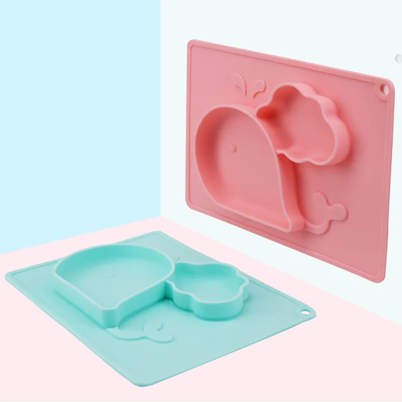 baby silicone plate Children's meal cartoon pattern plate food split meal plate  silicone baby bowl mat bowl