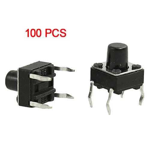 

THGS 100 Pcs 6x6x7mm Momentary Tactile Tact Push Button Switch 4 Pin DIP Through Hole