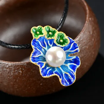 

925 sterling silver colored enamel cloisonne process of lotus leaf pendants wholesale