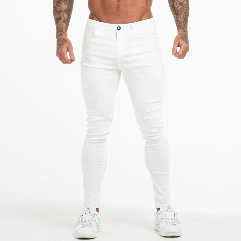 GINGTTO джинсы, белые мужские хлопковые брюки с высокой талией, Стрейчевые джинсы размера плюс, летние мужские эластичные брюки с талией размера плюс 36 zm55