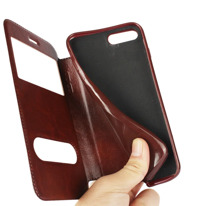 Luxury Flip Cover Leather Case for iPhone 5 5s SE 6 6s Plus 7 Plus 8 Phone Case Shockproof Window Back Cover for iPhone 8 Case