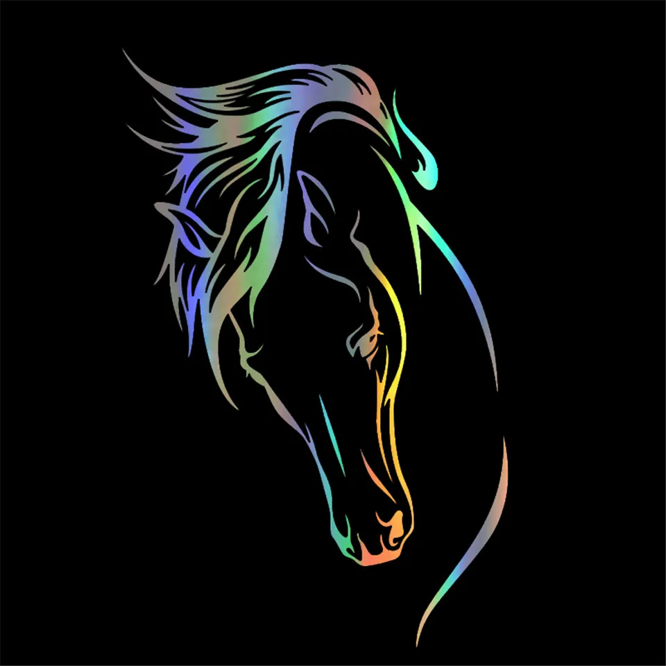 10.4cm17cm Animal Horse Head Car Accessories Vinyl Car Sticker BlackSilverLaser (4)